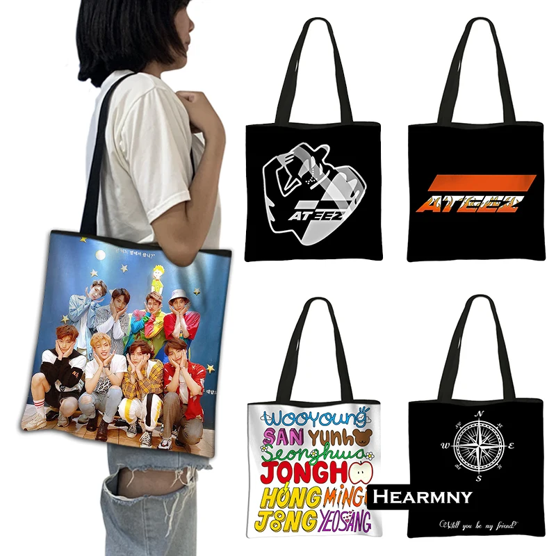 

Korean Kpop ATEEZ Printing Shopping Bag Fellowship Break The Wall Women Totes Bags Harajuku Reusable Casual Shoulder Bag Gift