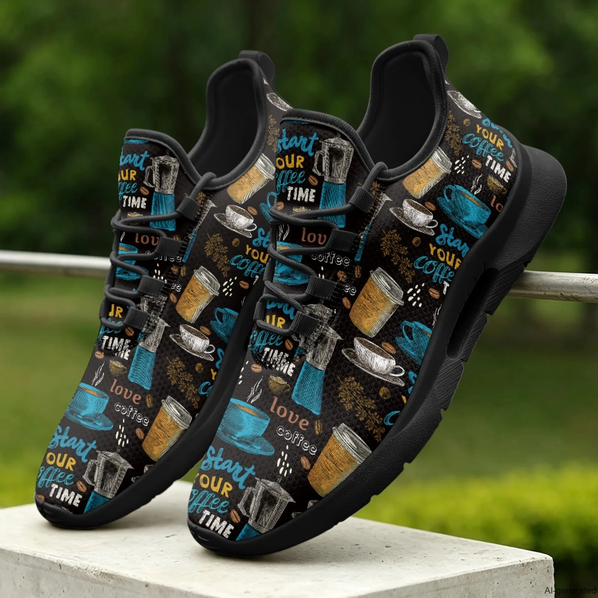 XIXIRIMIDO Lace-up Casual Shoes Men's Sneakers Breathable Mesh Walking Shoes Coffee Print Women's Fashion Shoes 35-48