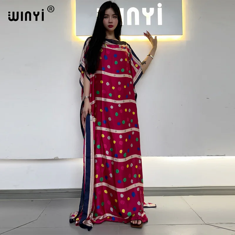 

WINYI 2023 Wave dot print clothing for women Dubai Muslim Dashiki kaftan holiday Design evening dress abaya africa clothing