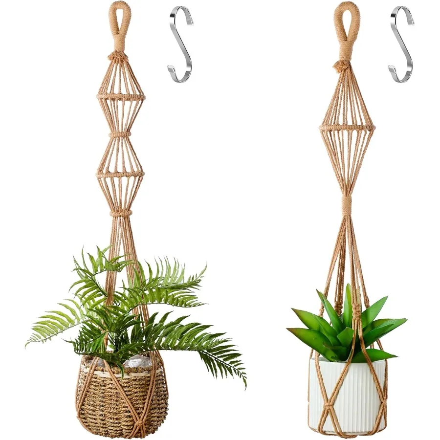 

2Pcs Macrame Plant Hangers Indoor Macrame Hanging Planters Large for up to 10 inch Pot No Tassels Long Crochet Boho Plant Hange