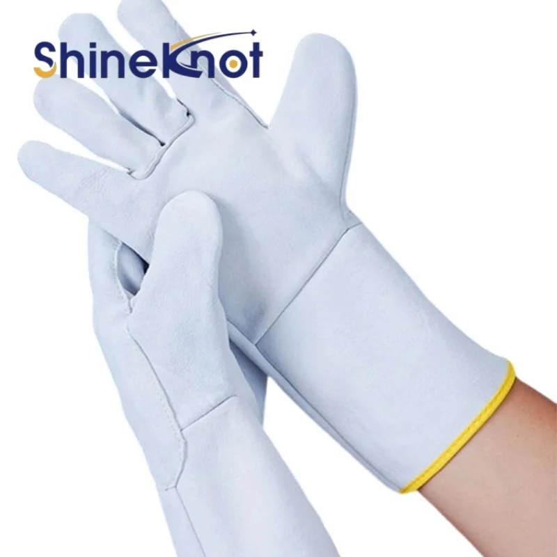 SHINEKNOT Long Single-Layer Genuine Leather Gloves Wear-Resistant Welded Thickened Heat-Insulating Protective Gloves