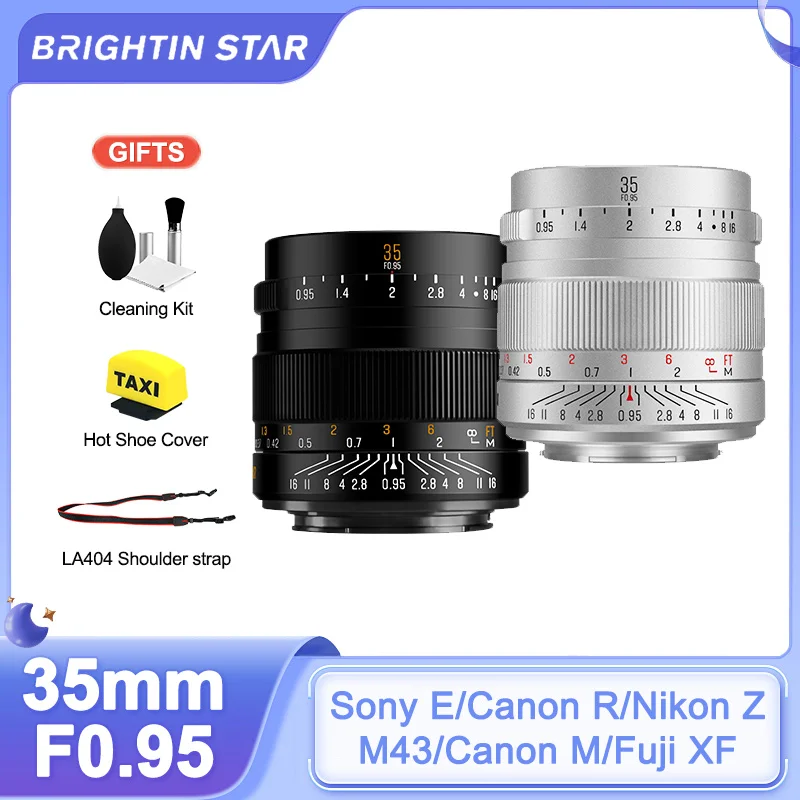 Brightin Star 35mm F0.95 Large Aperture Lens for Fujifilm X Sony E Nikon Z Canon M Canon RF M43 Mount Mirrorless xt10 xt20 zve10