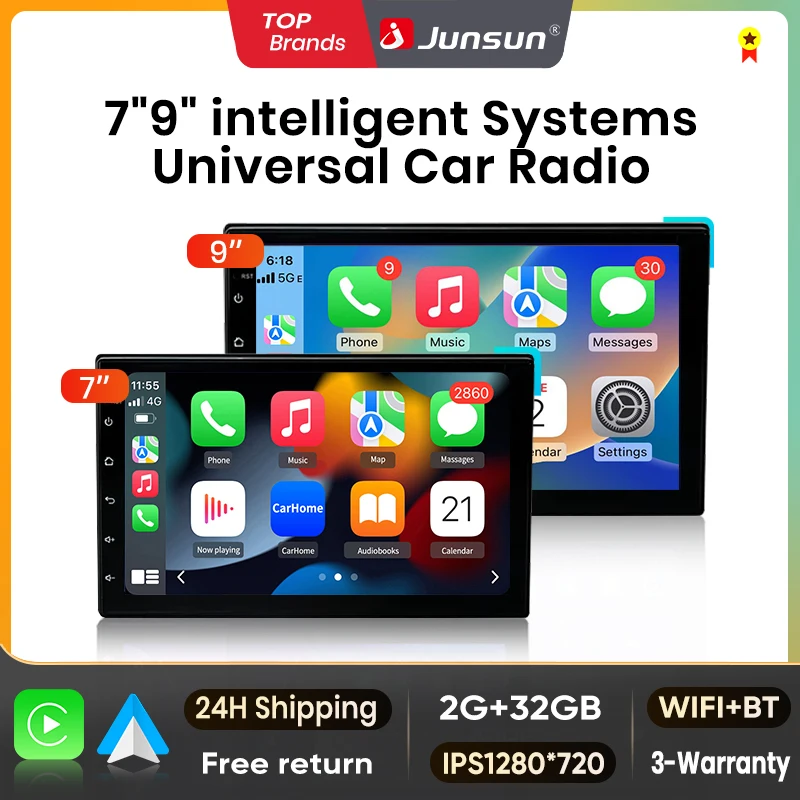 Junsun Autoradio Universale 7 "9" Sistemi Intelligenti Stereo Wireless Carplay Android Atuo Lettore Multimediale Navigazione GPS 2 Din
