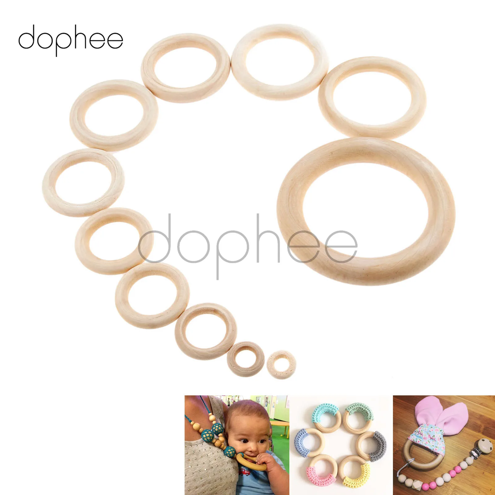 

dophee 1-100pcs Wooden Rings 15mm-100mm Unfinished Hoops For Necklace Jewelry Making Teething Toys Pacifier Holders