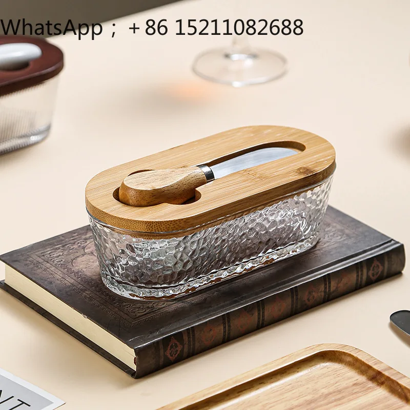 LLY glass sealed butter box with lid spatula rectangular household cheese crisper household cheese box