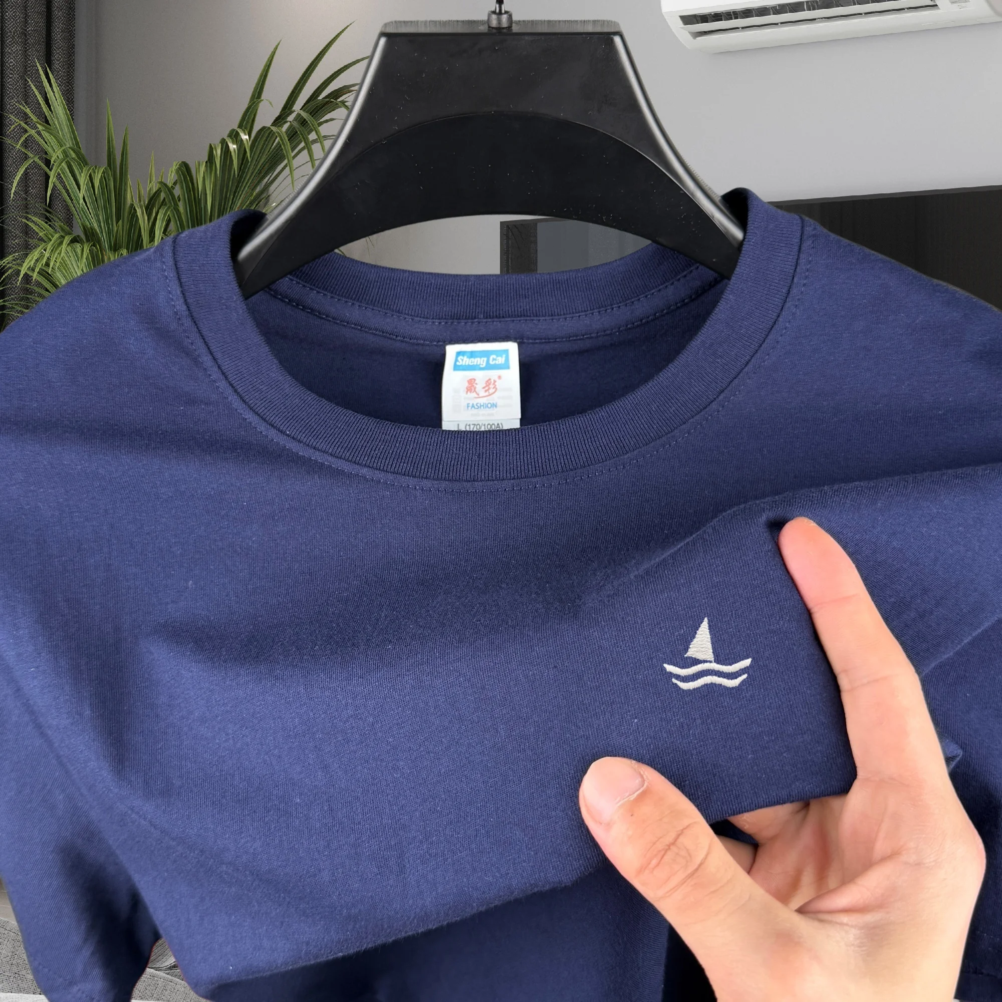 100% pure cotton high-quality brand couple round neck short sleeved men's summer fashion sailboat embroidered T-shirt casual top