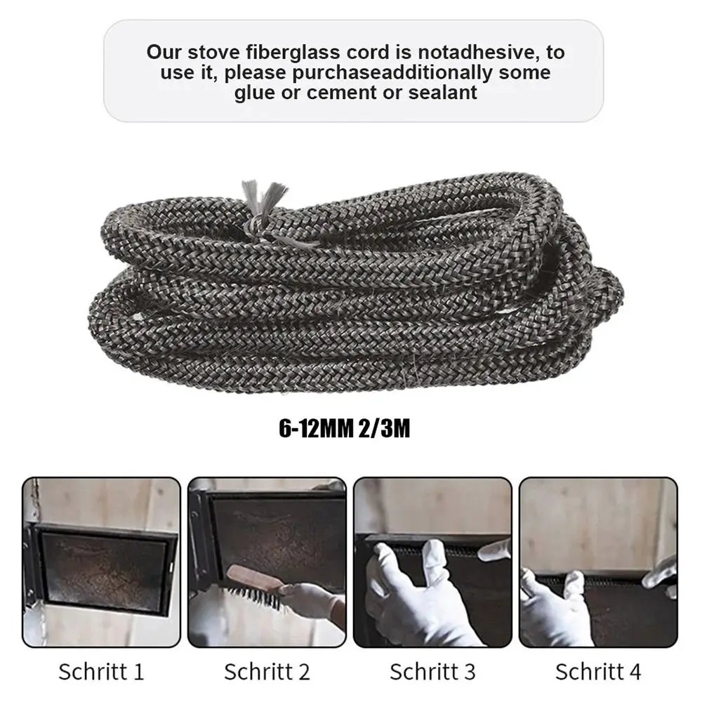 1Pcs 6/8/10/12mm Woodburning Stove Rope Sealing Rope Fireproof Fiberglass Fireplace Sealing Rope 2M Woodburner Fire Gasket