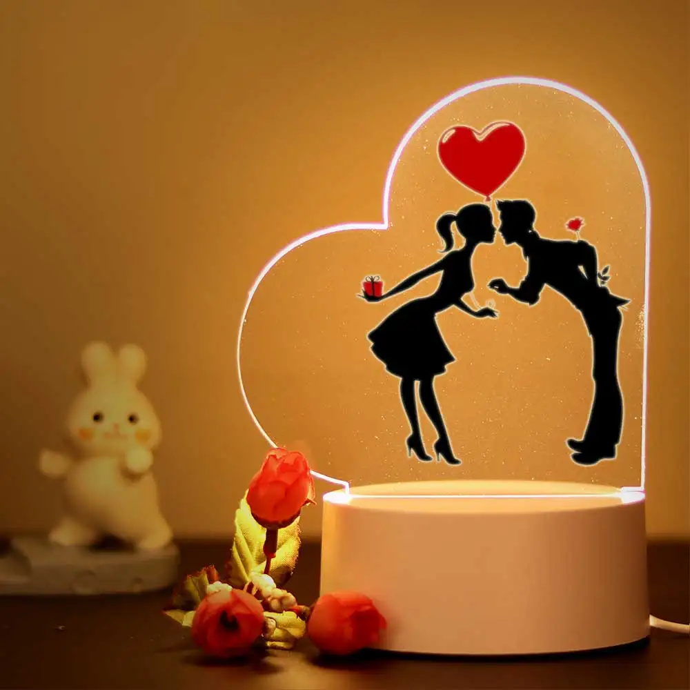 Luz de noche LED táctil 3D, espectáculo romántico de amor, regalos para el Día de San Valentín, decoración del dormitorio, lámpara para amantes de la novia, regalo