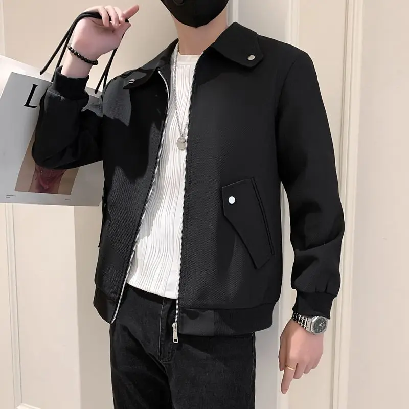 Fashion Lapel Zipper Pockets Solid Color Casual Coats Men\'s Clothing 2024 Autumn Winter New Loose All-match Tops England Jackets