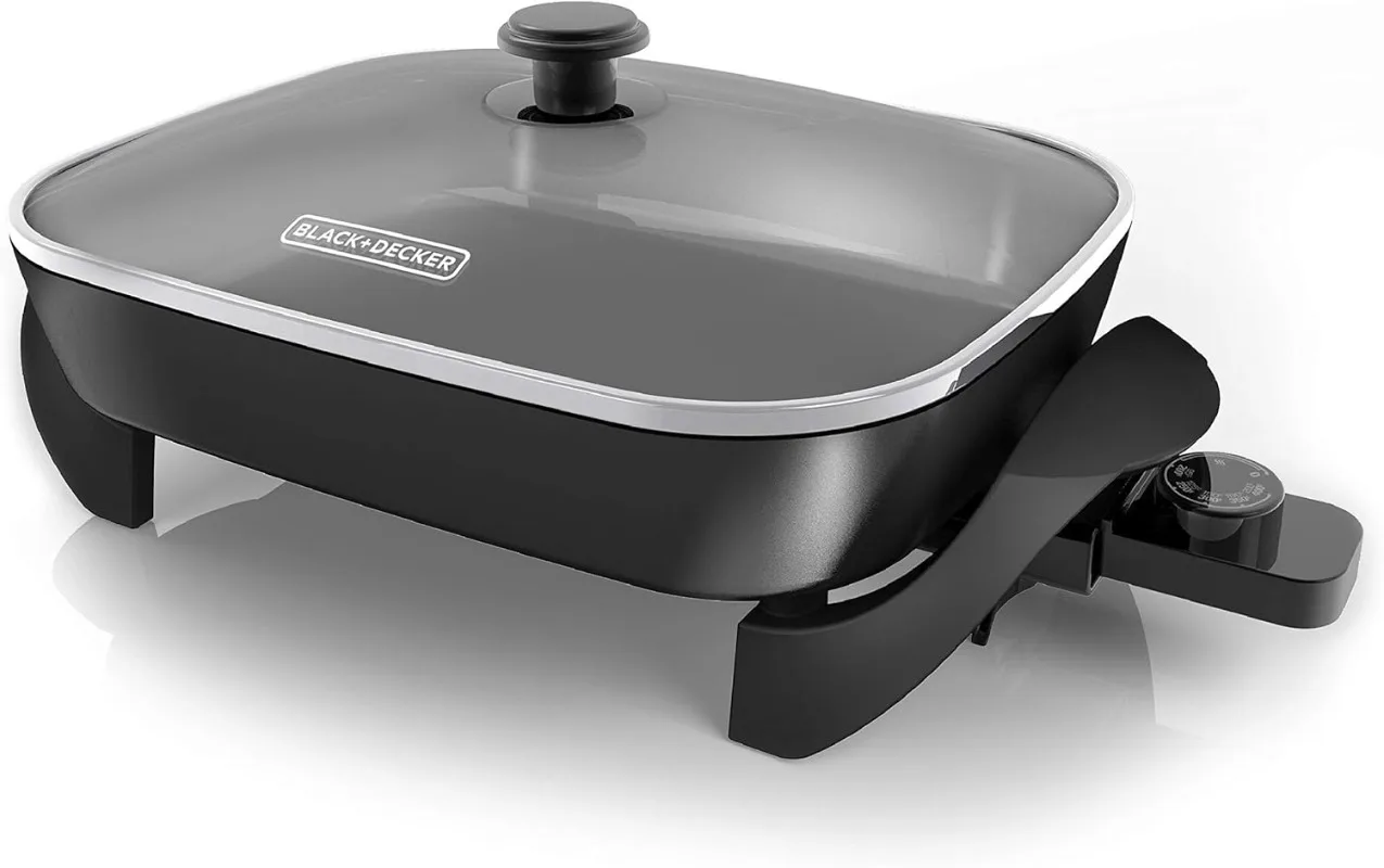 

Electric Skillet, Variable Temperature Control, Nonstick Cooking Surface, Dishwasher Safe, Tempered Glass Lid, 12"x15"