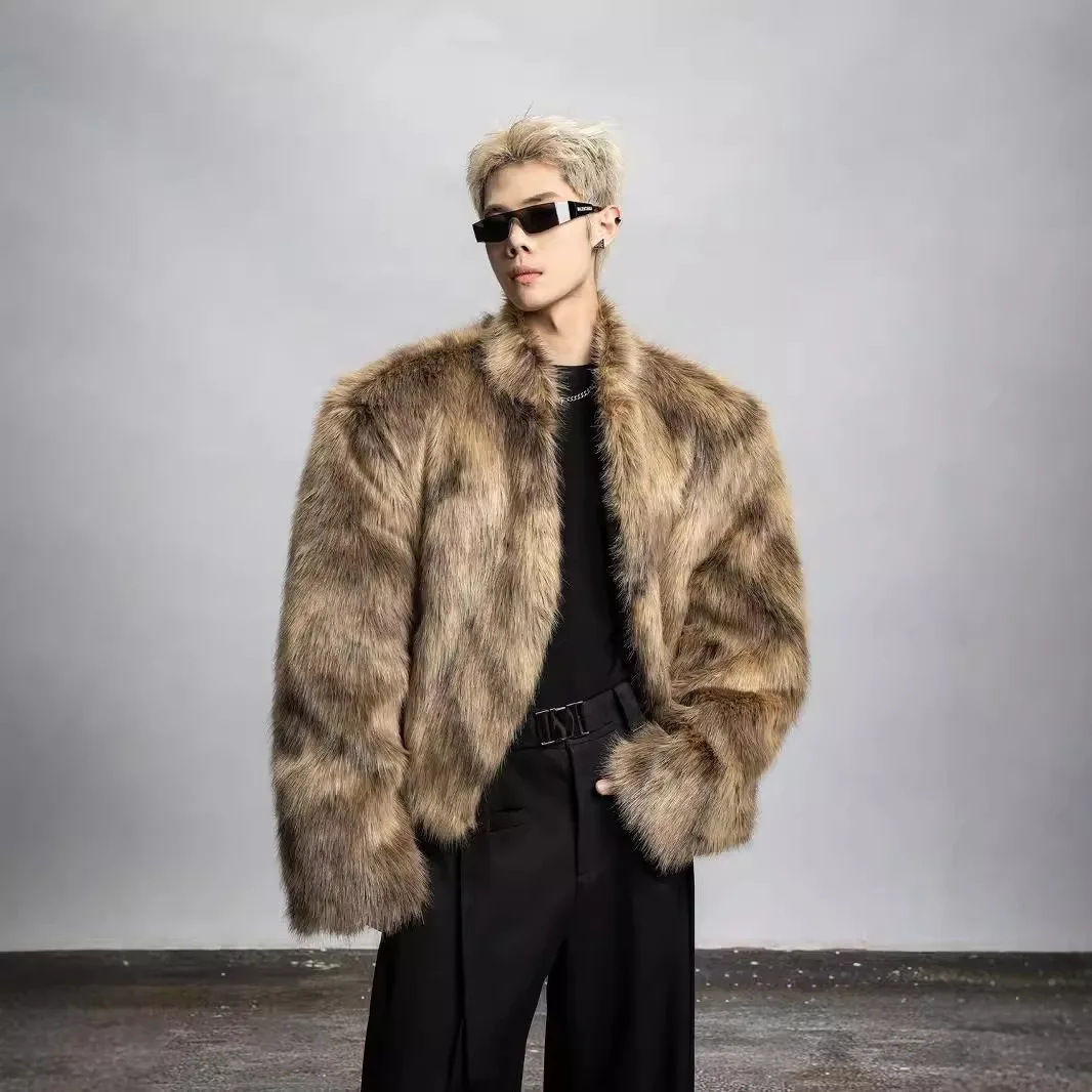

Короткая толстая модная повседневная зимняя теплая куртка с серебряным лисьим мехом, модное мужское пальто из лисьего меха 2025 года