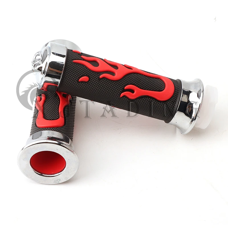 Universal Motorcycle 7/8\'\' 22MM Accelerator Throttle Twist Grips Handlebars Red Flame Skull For Harley Honda Yamaha Suzuki