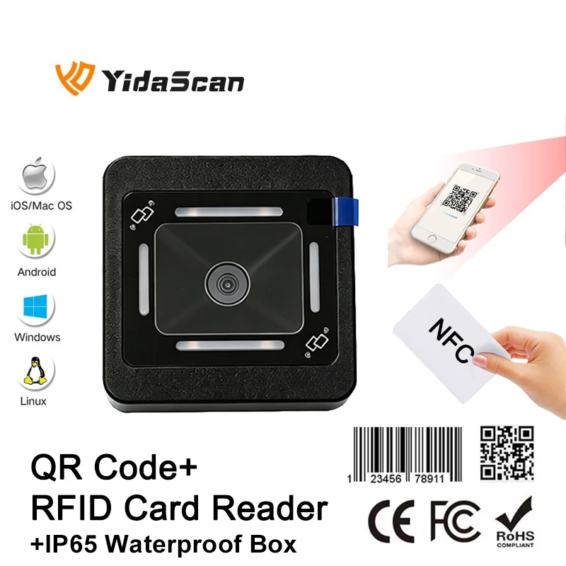 FM700BX IP65 Waterproof QR Code RFID Reader NFC 1D 2D QR Code Reader Access Control Barcode Scanner USB RS232 Wiegand Outdoor