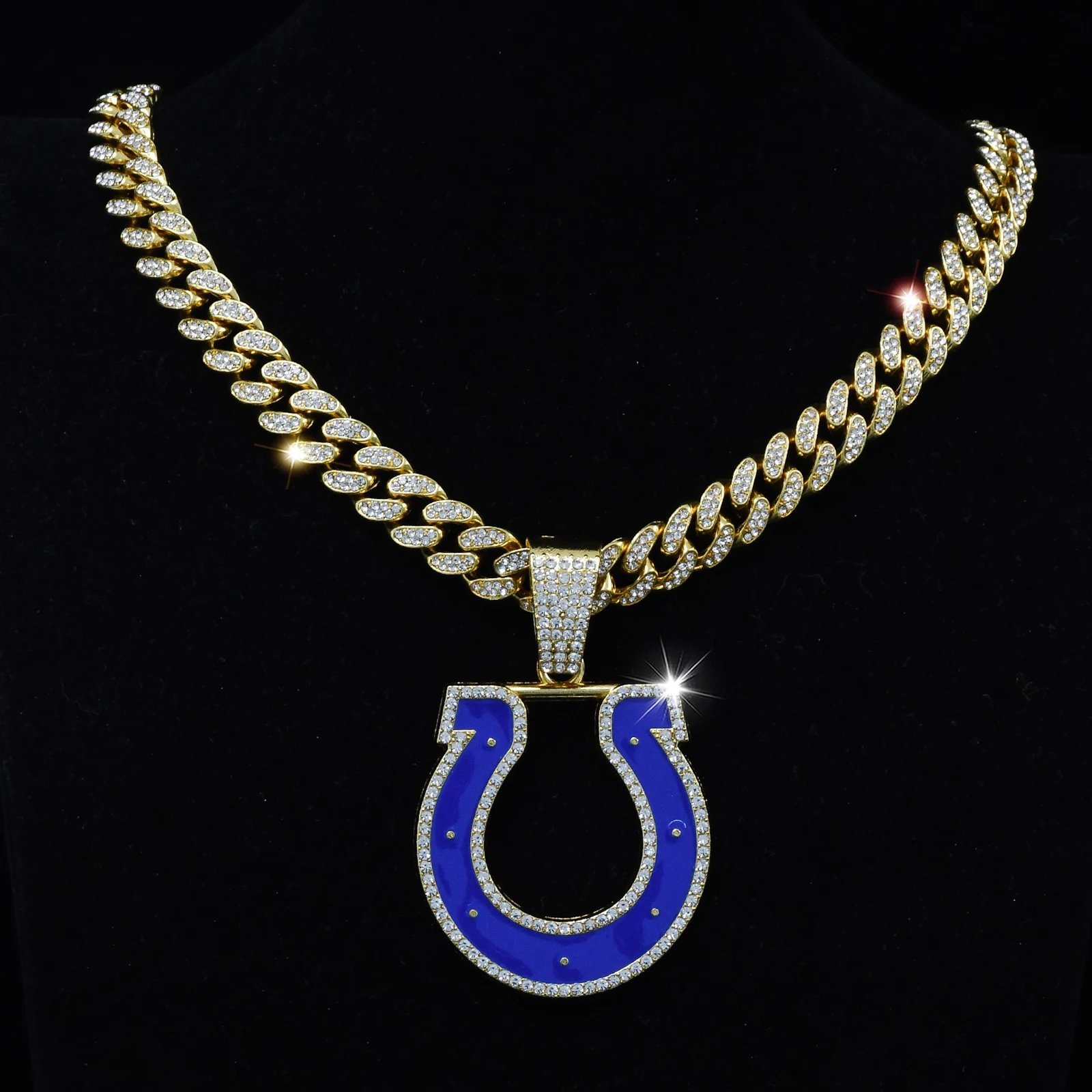 NEW NFl Blue Indian-apolis Colts Pendant Light Up Fan Spirit Necklace with 20in Icy Cuban Chain Sporty Jewelry for Lover