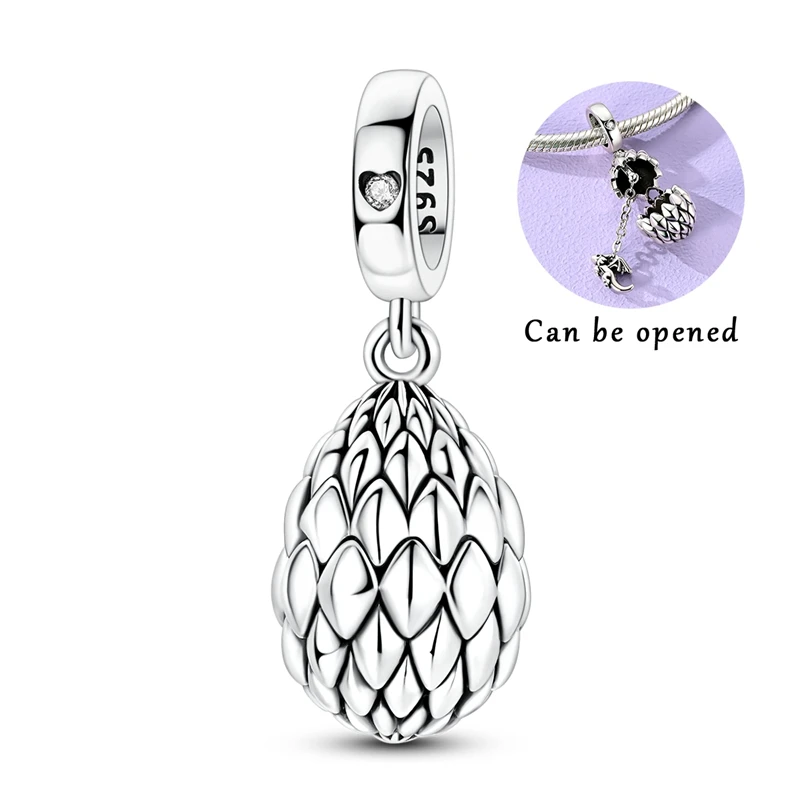 925 Sterling Silber Drachenei Öffnungs- und Schließanhänger Perle CZ Zirkon Anhänger Passend für Original-Armband DIY Schmuck Geschenk – Detail 2