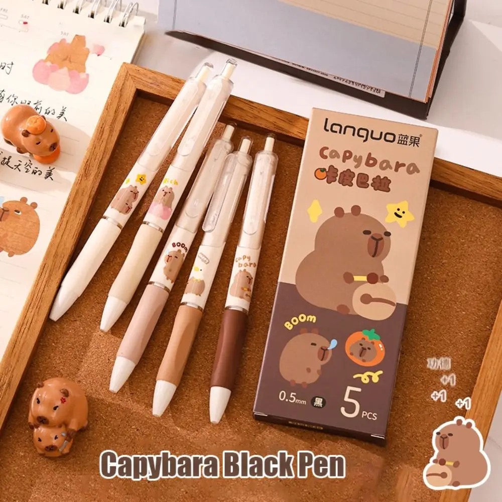 5Pcs/lot New 0.5mm Capybara Gel Pen Quick-drying Black ink Black Pen Writing Stationery Press Erasable Pen for School Office