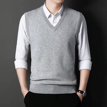 Men's Solid Color Sweater Vest Casual Fashion Warm Top for All Seasons Comfortable Breathable Layering Essential 6