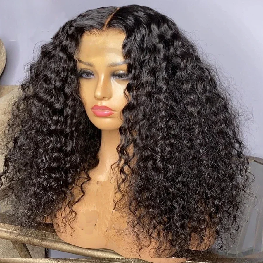 Black Heat Resistant Soft 180Density 26“  Long Kinky Curly Lace Front Wig For Women Babyhair Preplucked Glueless Daily Wig