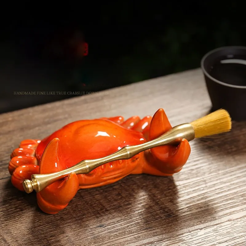 Crab Shaped Tea Pet Handmade Ceramics Tea Art Pen Holder Cover Desktop Home Tea Table Decoration Tea Ceremony Accessories ZE985