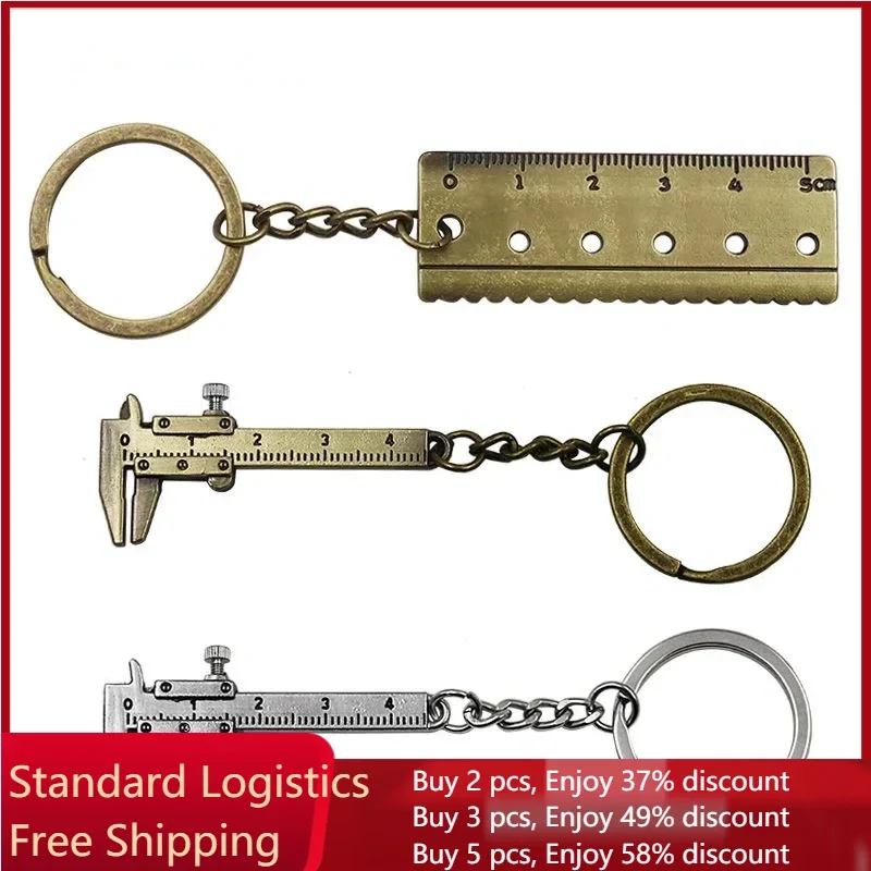 Fashion Mini Vernier Caliper Keychain Portable 3D Metal Rulers Movable Measuring Gauging Tools Key Ring For Men Women Gifts