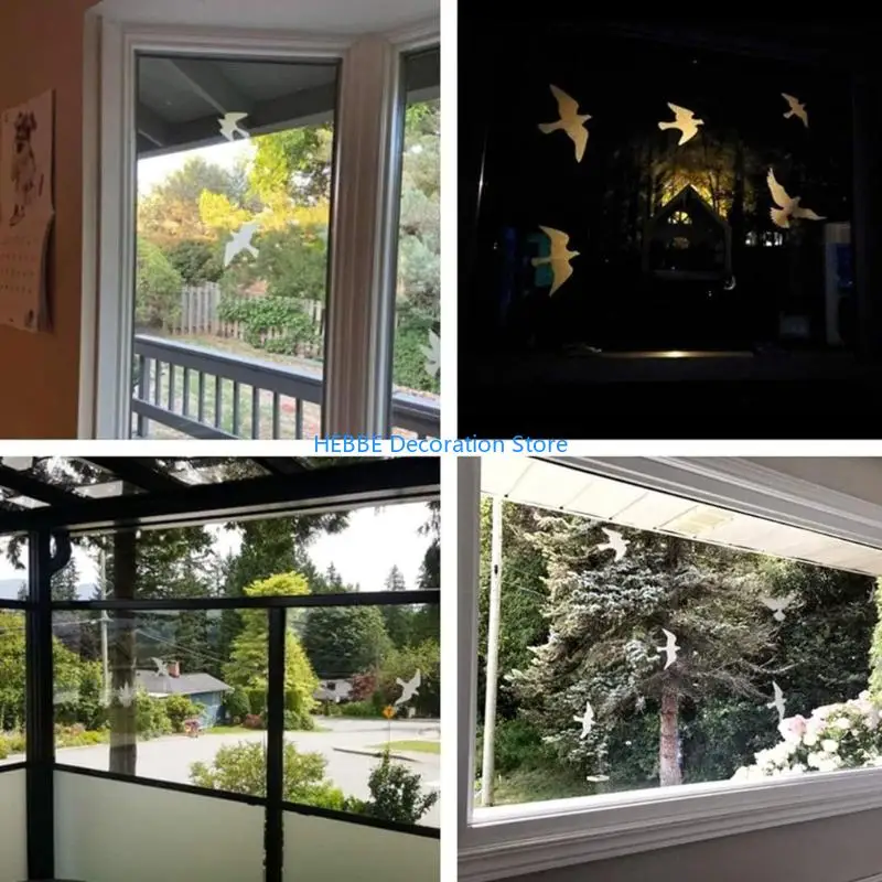 B0KC 12PCS Bird Window Decal To Prevent Collision Save Wild Birds White PVC Sticker