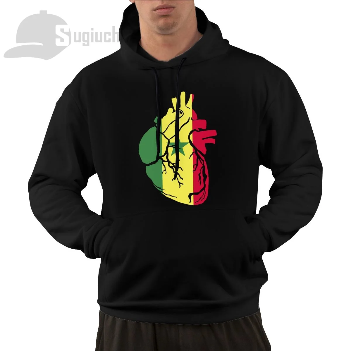 Senegal Anatomical Heart Shape Country Flag Cotton Pullover Hoodie Men Women Unisex Hip Hop Style Sweatshirt