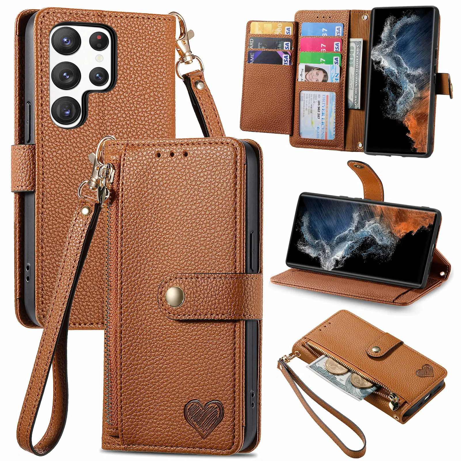 

Handbag Wallet Case for TCL 50 Pro NxtPaper XL 505 Multi 7 Cards Zipper Crossbody Wristlet Grip Book Flip Cover For TCL 50 5G