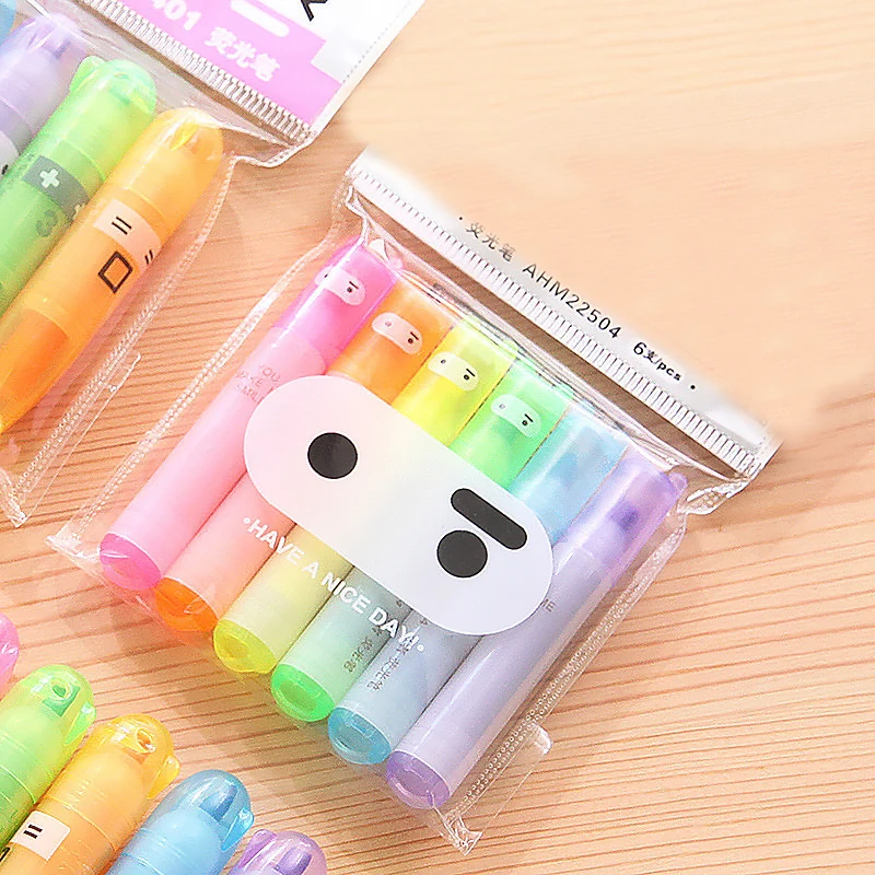 

6PCS/Set Rabbit Mini Fluorescent Highlighter Pen Kawaii Chalk Marker Pens Stationery Material Escolar Papelaria School Supplie