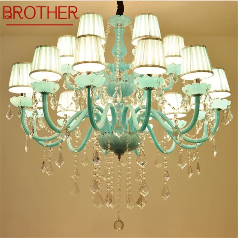 

BROTHER Blue Crystal Pendent Lamp Luxurious Candle Lamp Warm Living room and bedroom Children's Room Restaurant KTV Chandelier