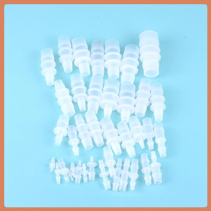 1.6-25mm Plastic Silicone Tube Straight Pipe Fitting Small size Pagoda Barb Coupling Reducing Straight Fish Tank PP Insert Hose