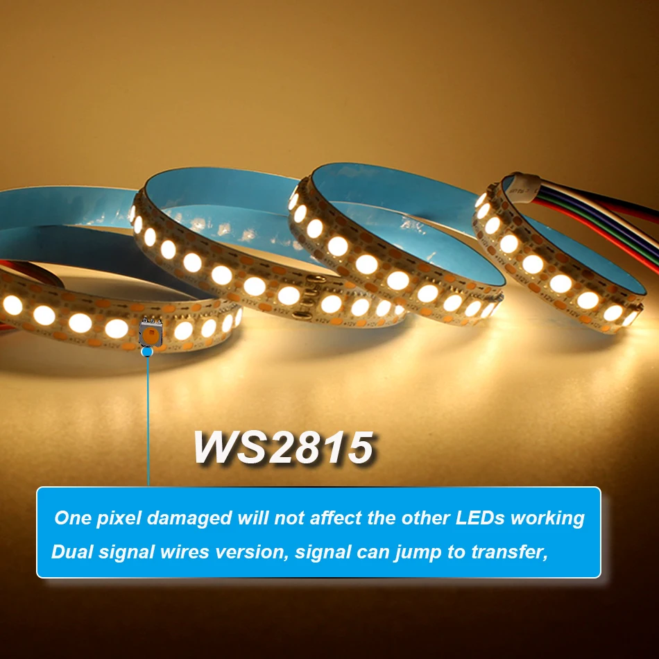 WS2815 RGB LED Light Strip 144 LEDs/m Dual Signal Addressable Single Color DC12V Warm White/White 5050 Pixels Smart Lights Tape