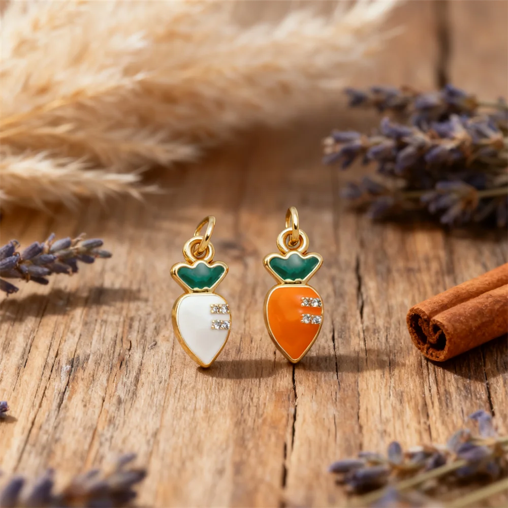

4Pcs Pendants Brass Carrot Charm Enamel Cubic Zircon Cartoon Style Diy Jewelr Accessories Necklace Bracelet making for Women Men