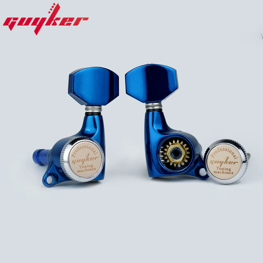 GUYKER Guitar Locking Tuners Electric Guitar Machine Heads Tuners Blue Chrome Guitar Tuning Pegs