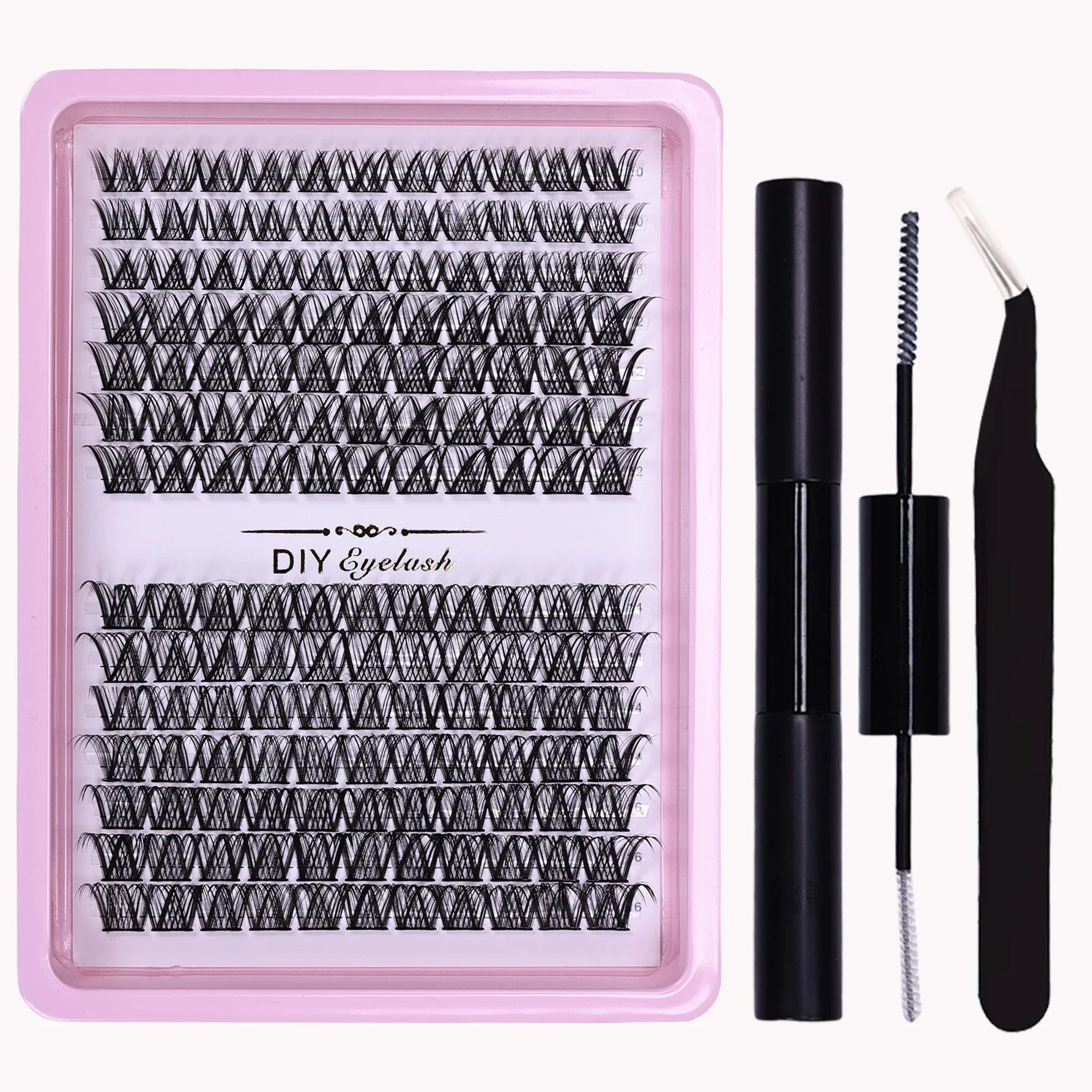 154pcs Eyelash Extension Kit with Adhesive and Tweezers, D Curl and Mix Length Individual Lashes