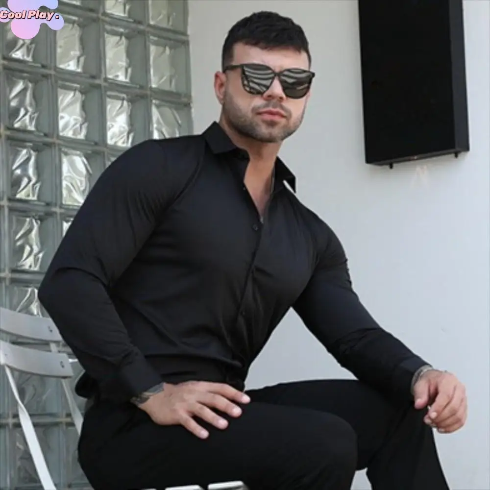 

Plus Size Men's Elastic Shirt Anti-wrinkle Non-iron Slim Fit Long Sleeve Formal High Elasticity Business Casual Office Shirts