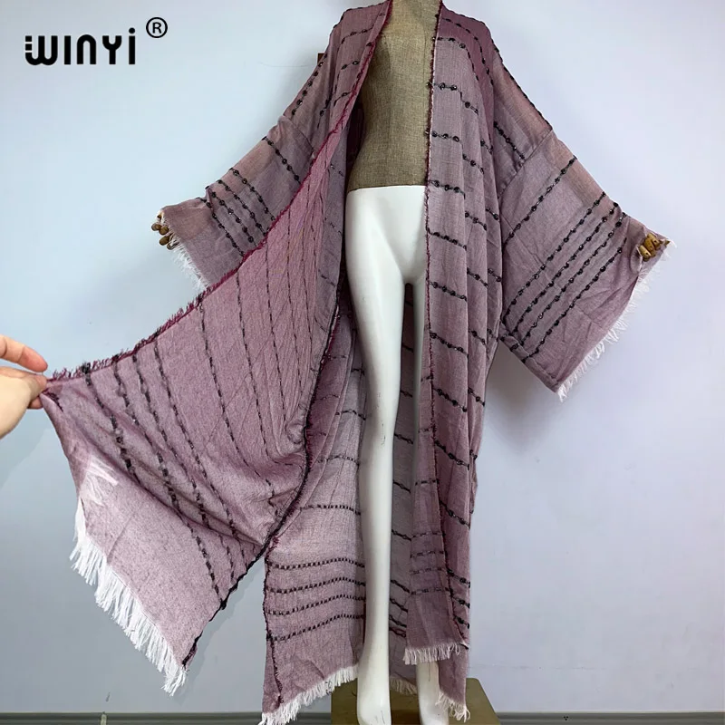 WINYI beachwear wygodne damskie artystyczne monochromatyczne płaszcz plażowy luźna sukienka Boho luźna świąteczna futerał do pływania up Kimono