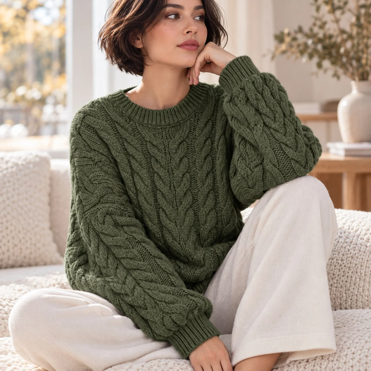 Loose Fit Pullover Sweater Regular Length Minimalist with Elegant High Temperature Setting Crew Neck Long Sleeve Women Sweater