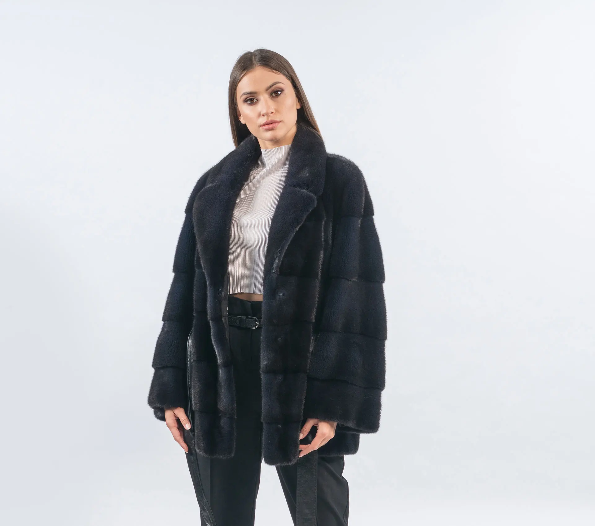 100% Real Mink Fur Coat for Women Large Lapel Warm Winter Fashion European Street Style New