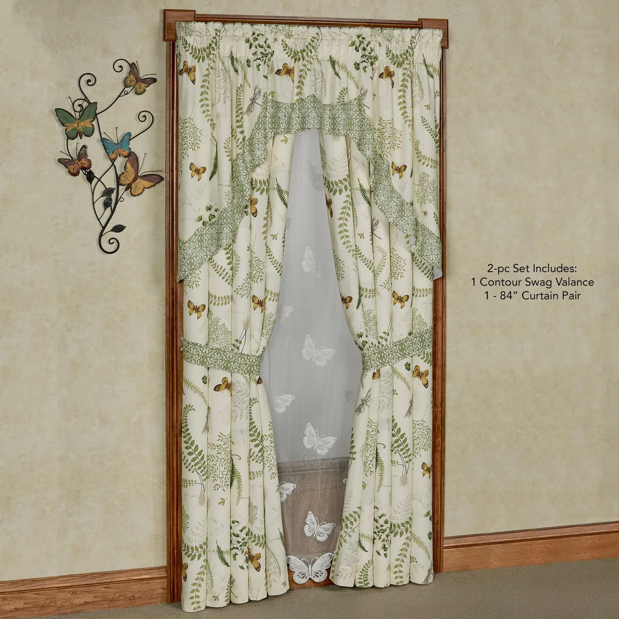Butterfly Eden Contour Swag Window Valance & 84L Curtains Set