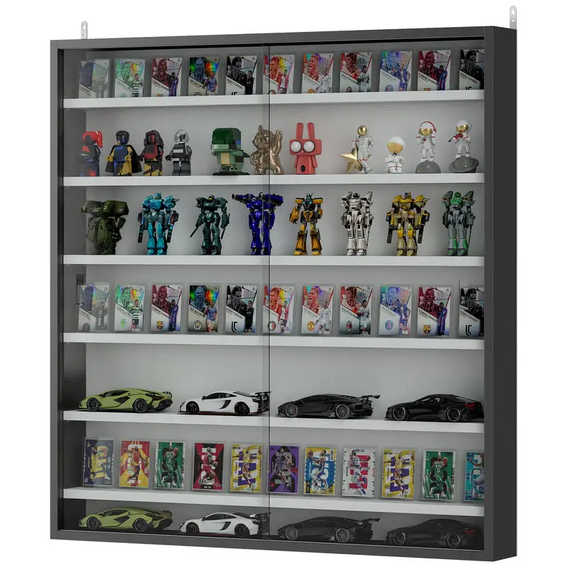 Vitrine à six étagères avec portes en verre - Noir et blanc