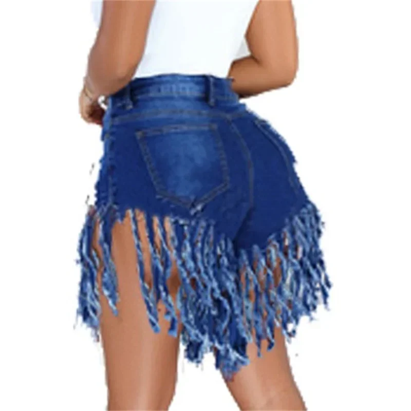 Fashion Tassel Splice Denim Shorts Women Casual Commuter Straight Three Quarter Pants Female Hip Hop Style Trend Streetwear 2024