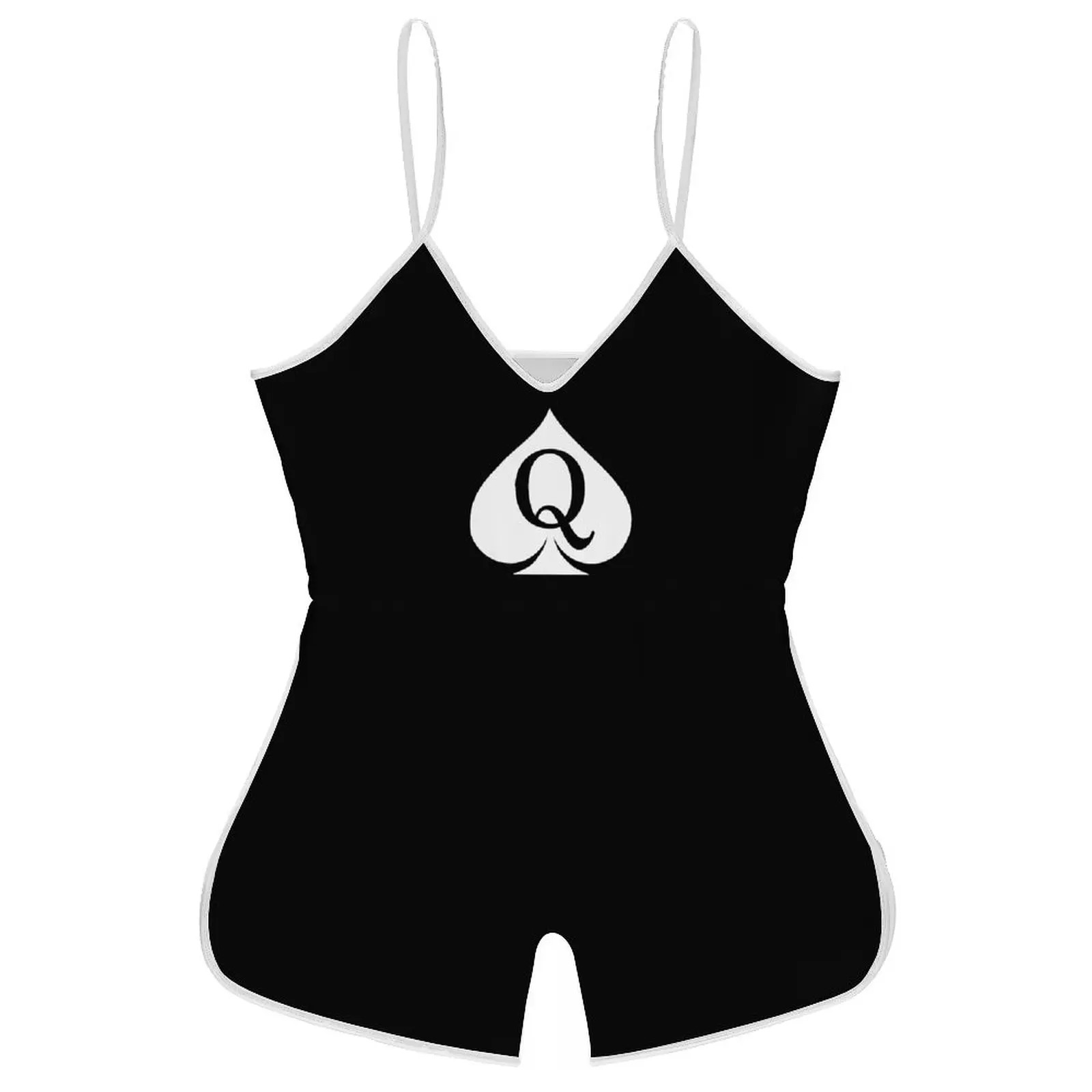 Queen of Spades レディース スリング ノースリーブ ショート ジャンプスーツ ロンパース バックレス 遊び着