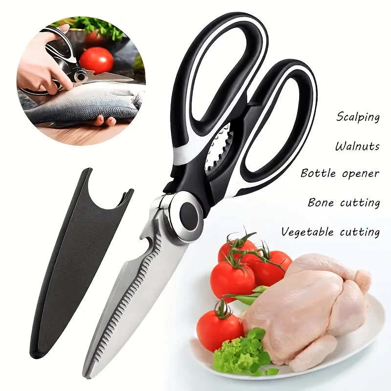 Multi Function Boning Paring Knife, Stainless Steel Utility Kitchen Knife With Bottle Opener Nut Cracker & Sheath