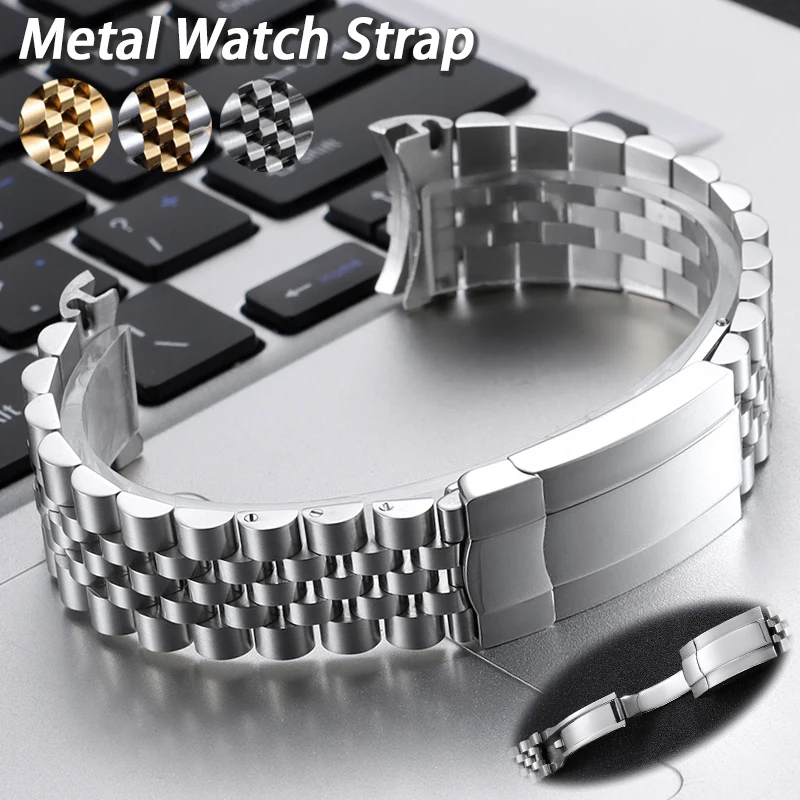 Curved End Metal Watch Strap for Jubilee for Rolex 20mm 21mm Stainless Steel Watchband Adjustable Link Bracelet for Oyster Band