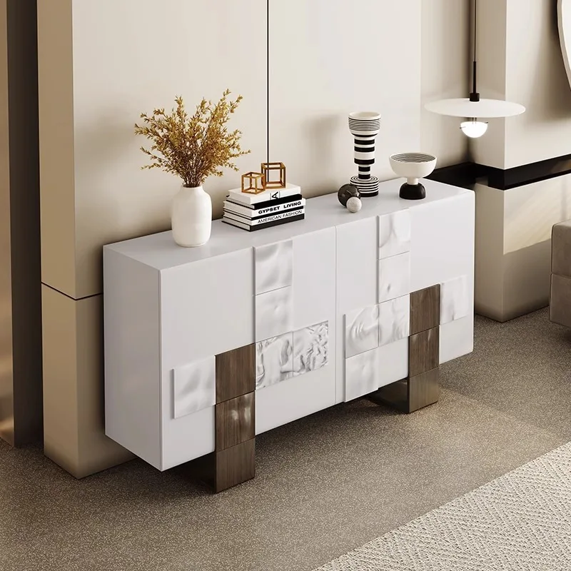 خزانة مدخل إيطالية فاخرة وخفيفة وحديثة وبسيطة لتخزين غرفة المعيشة من الخشب الصلب #4