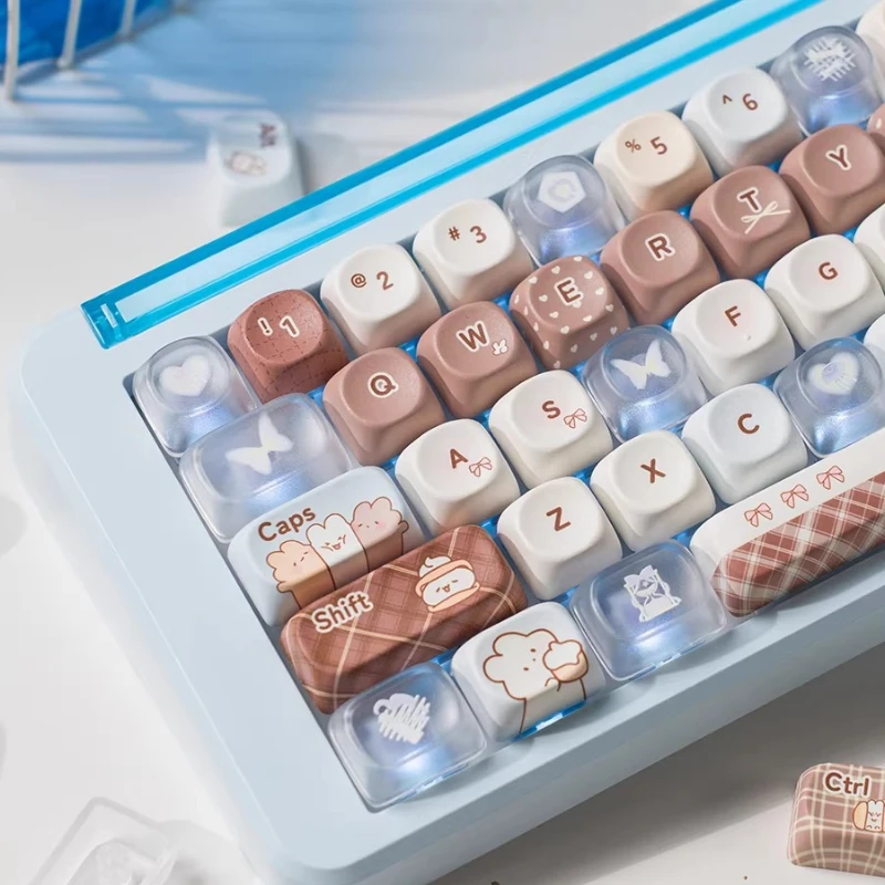 143 Keys Cute Bread Rabbit PBT Keys Cherry Keycaps Cute Gift for Dye Sublimation Mechanical Keyboard for Made68 Mad68 Wooting 60