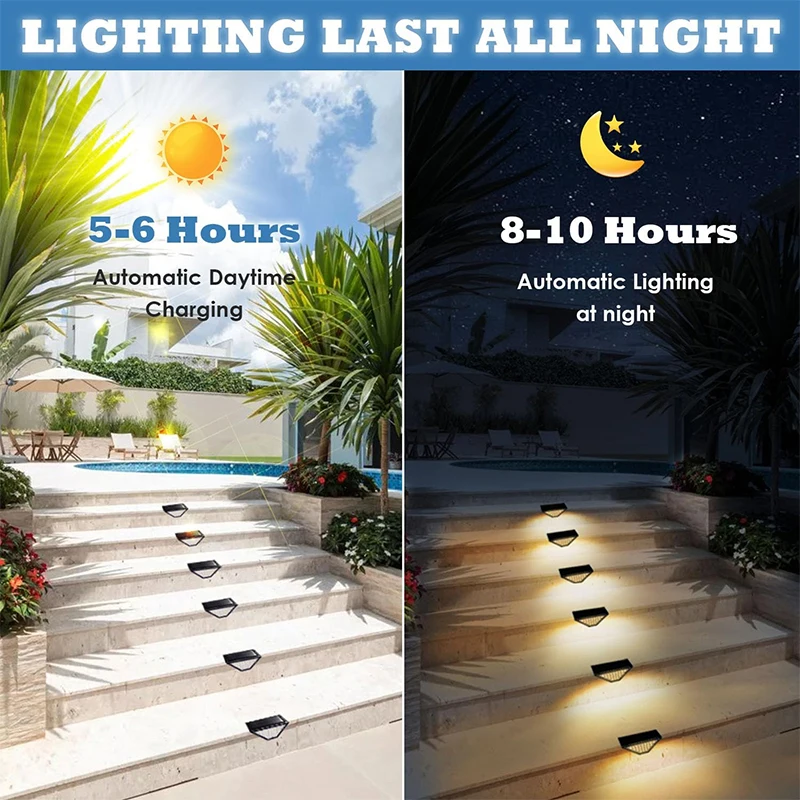 C2 2~8PCS Solar Deck Lights Fence Lights Outdoor Step Lights Waterproof Solar Lamps for Railing Stairs Fence Yard Patio Pathway