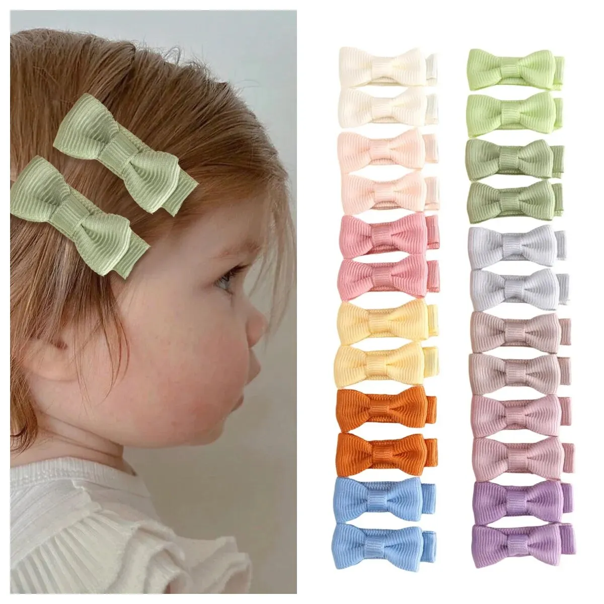 24pc Girls Macaron Color Bow Hair Clips Fully Lined Full Coverage Clips Girls Bow Hair Clips Kids Baby Hair Accessories Headwear