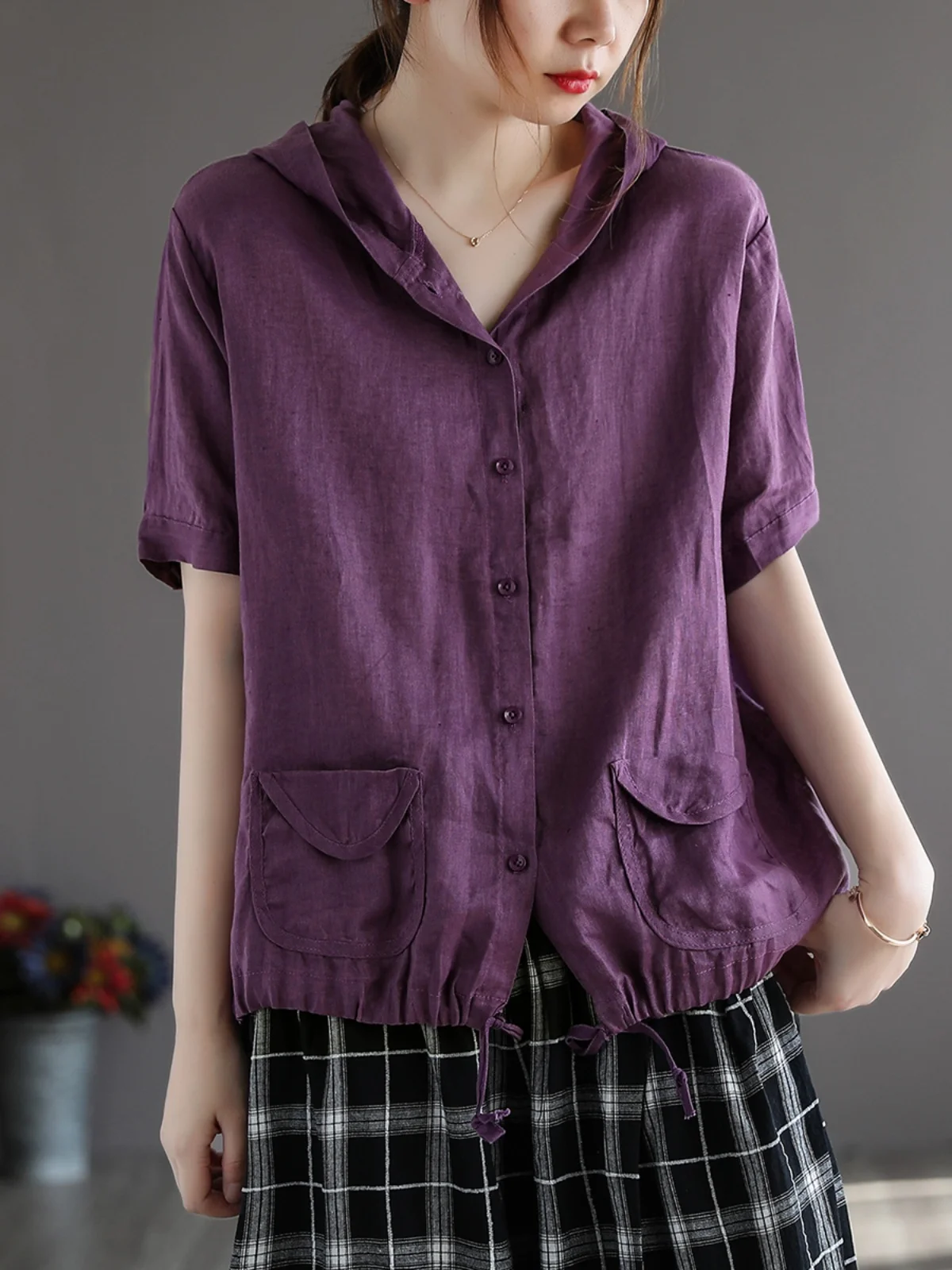 

Ретро-кардиган из льна с капюшоном для женщин, весенне-летний, свободный крой, модный, тонкий, на пуговицах, повседневная одежда