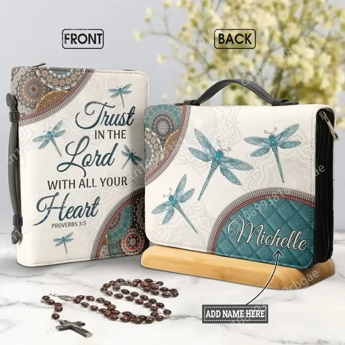 

Bible Verse Printed Leather Bible Cover Case Women's Bible Verse Bag Dragonfly Design Lightweight Church Storage Bags 2024